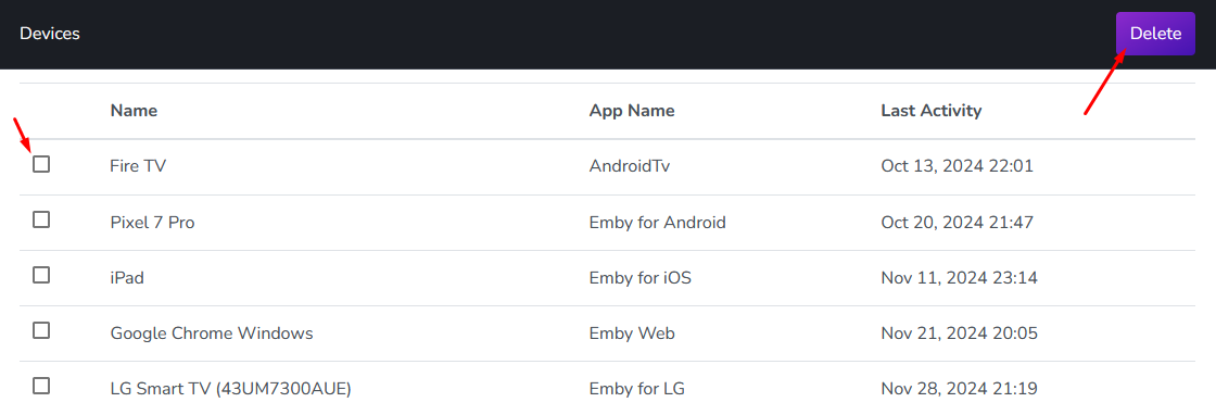 Emby Device Removed Section